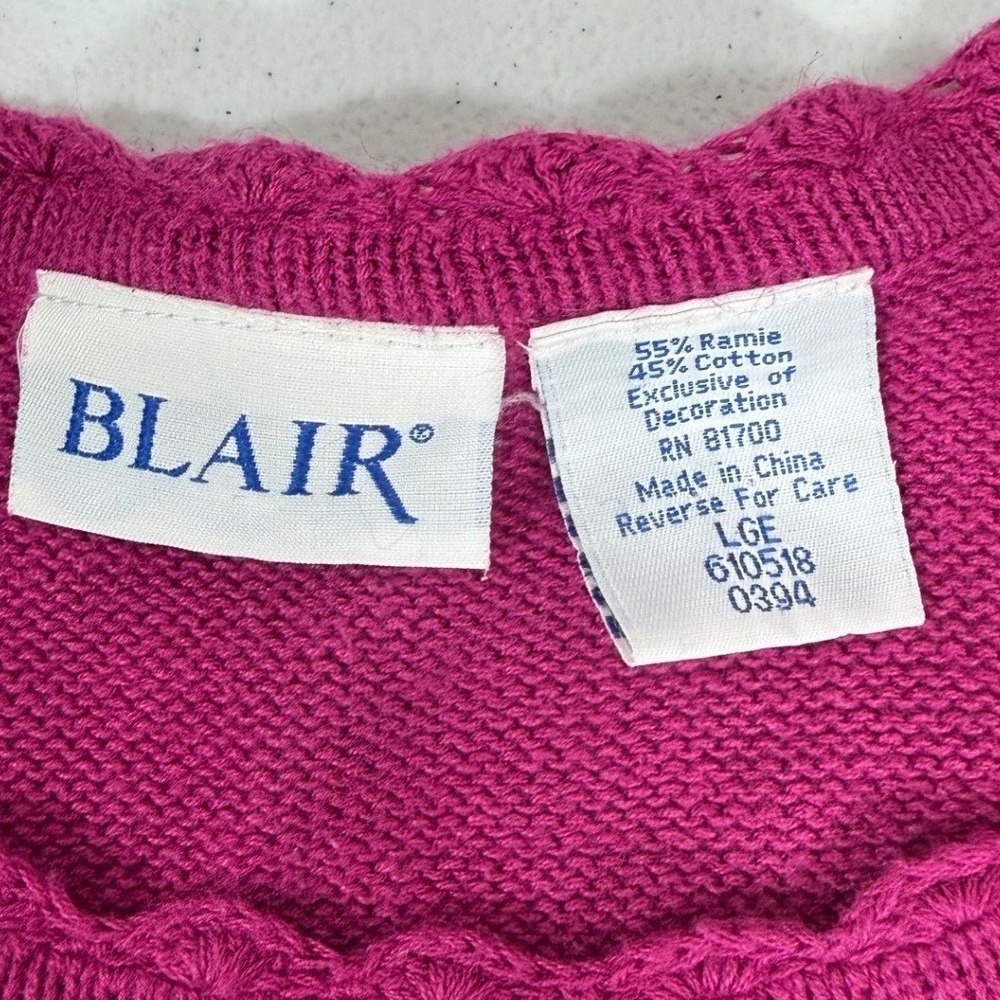 Blair Women's Magenta Purple Embroidered Floral Twin Set Cardigan Tank Large - Picture 6 of 10